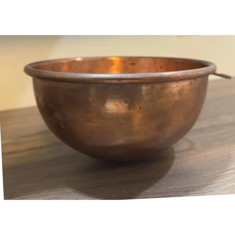Vtg Copper Egg White Mixing Bowl Round Bottom Brass Ring 8.5